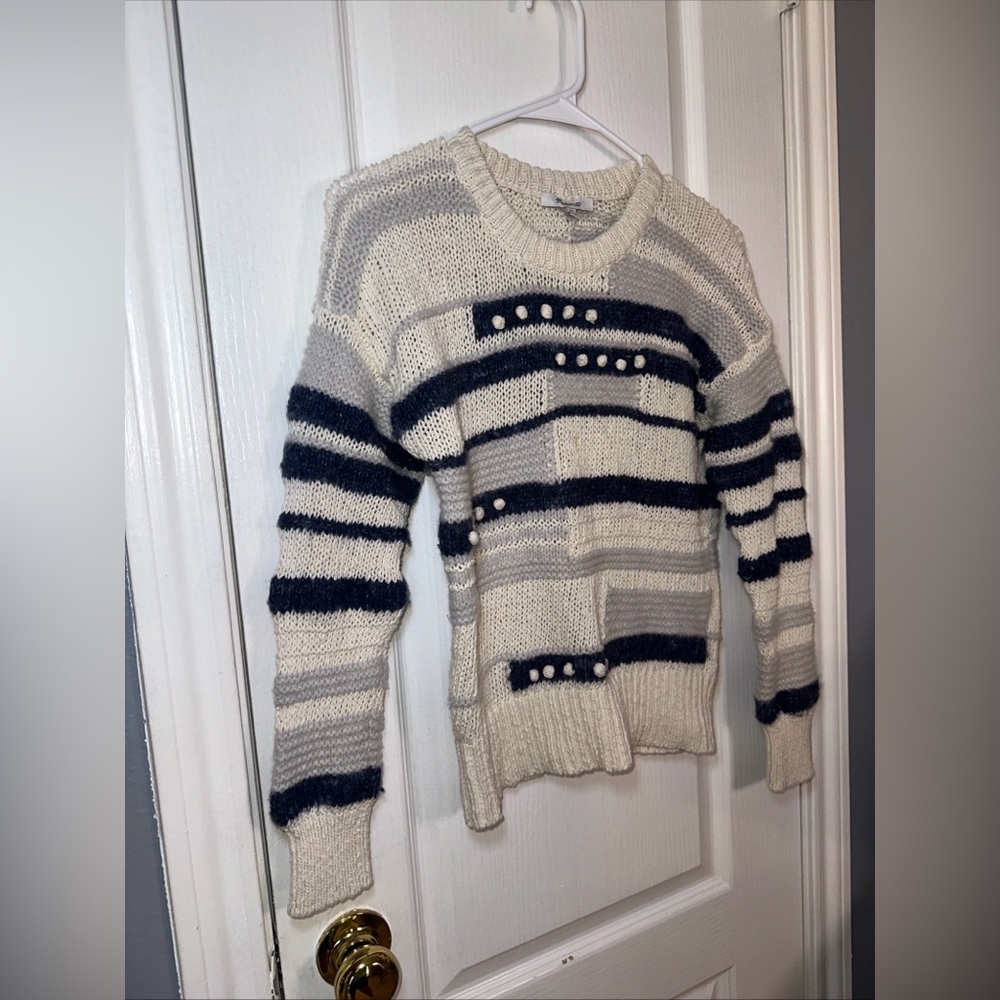 MADEWELL Sweater Women XS Striped Pullover Grandover Bobble Wool Alpaca - Picture 4 of 11